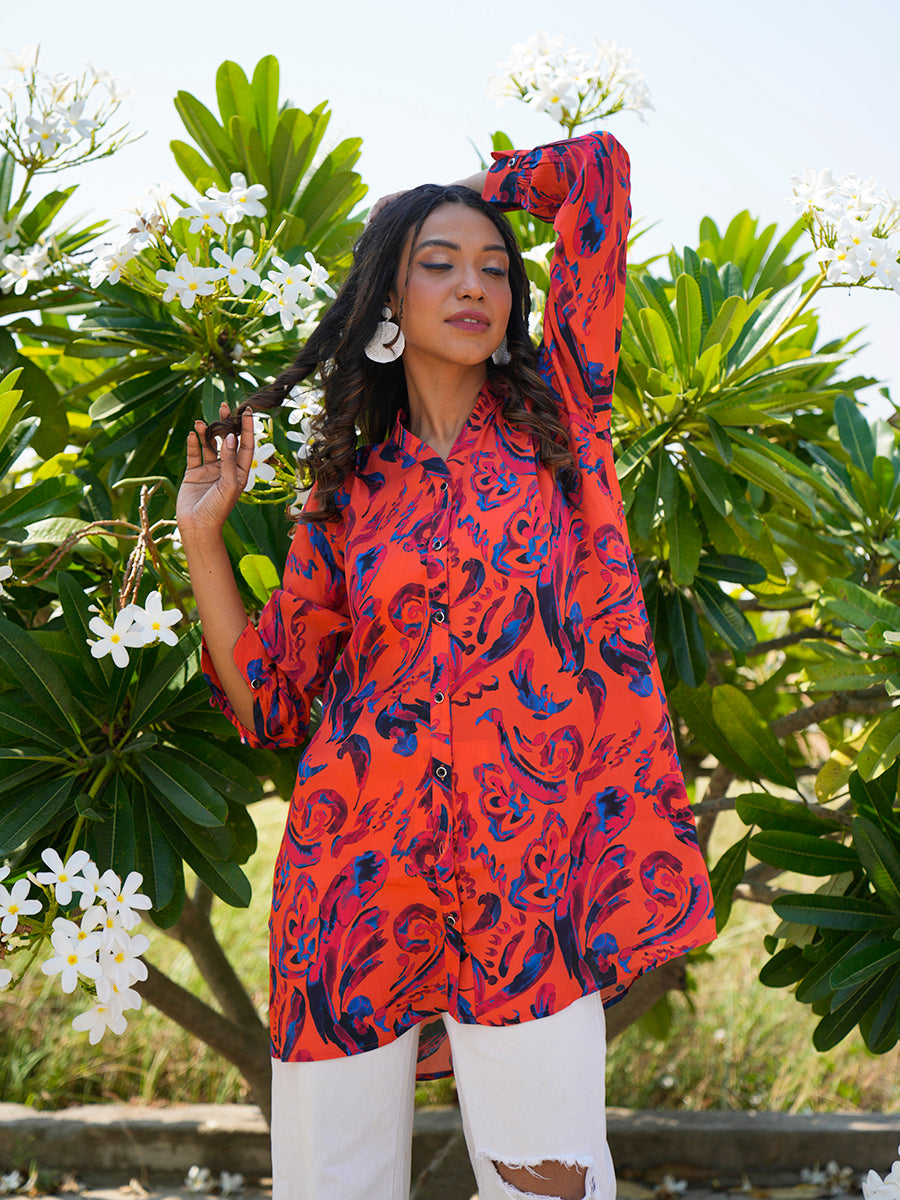 Orange Mirage Shirt Dress