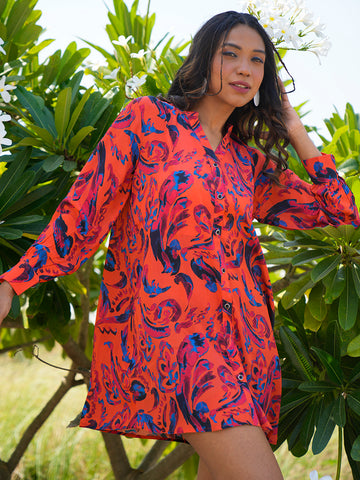 Orange Mirage Shirt Dress