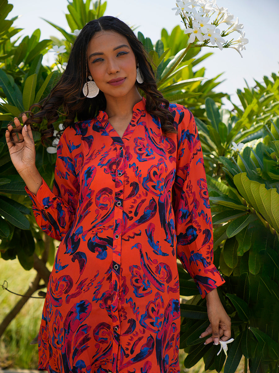 Orange Mirage Shirt Dress