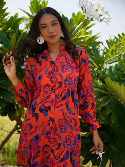 Orange Mirage Shirt Dress