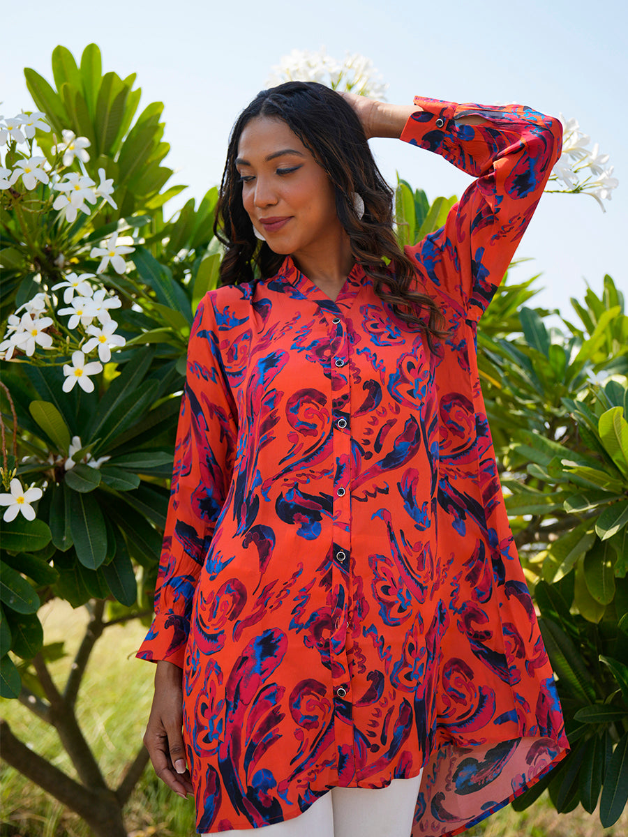 Orange Mirage Shirt Dress