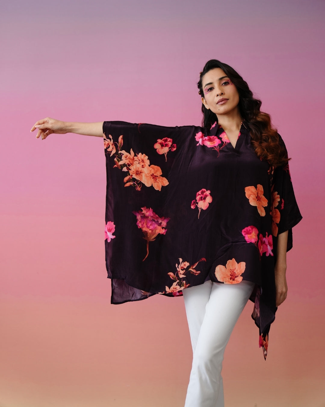 Wine Floral Kaftan Top