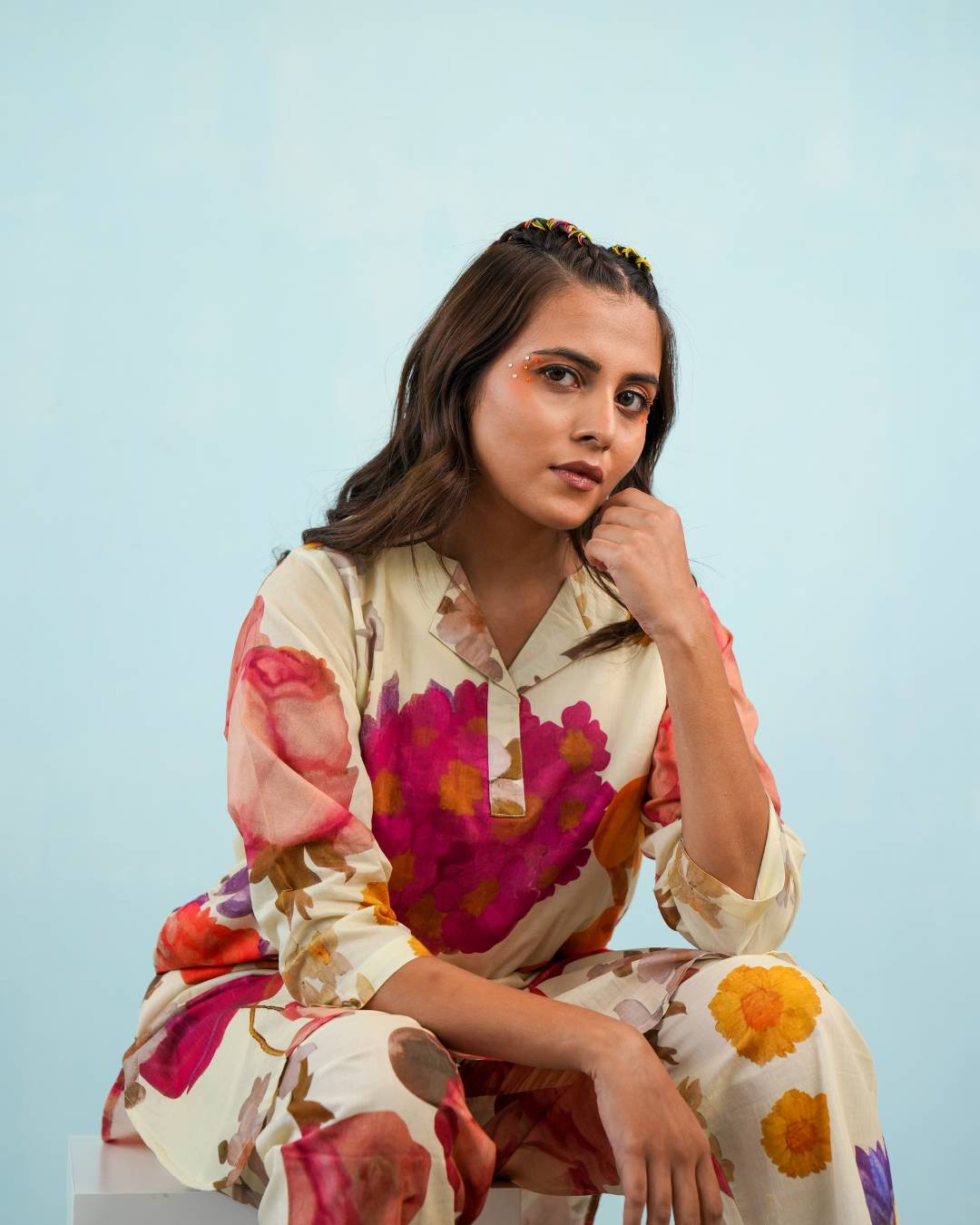 White Floral Cotton Co-ord Set