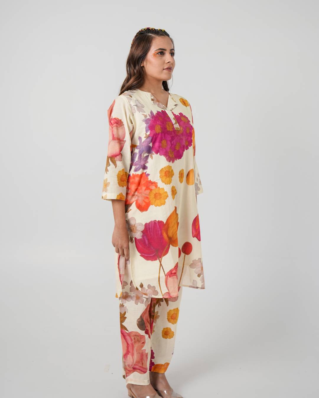 White Floral Cotton Co-ord Set