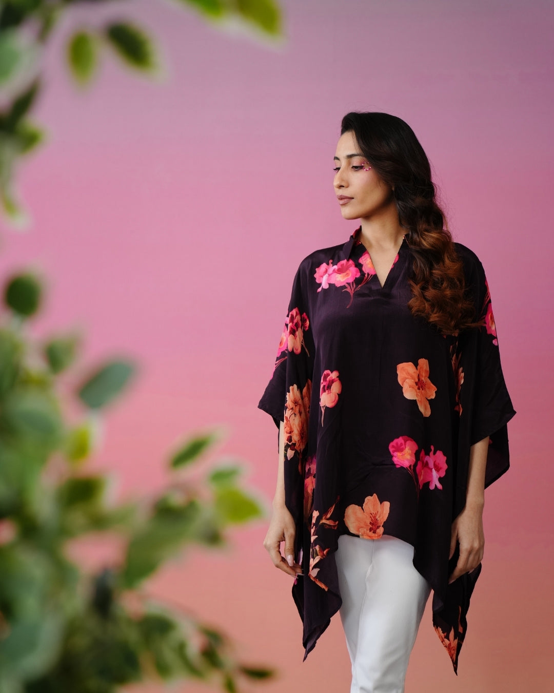 Wine Floral Kaftan Top