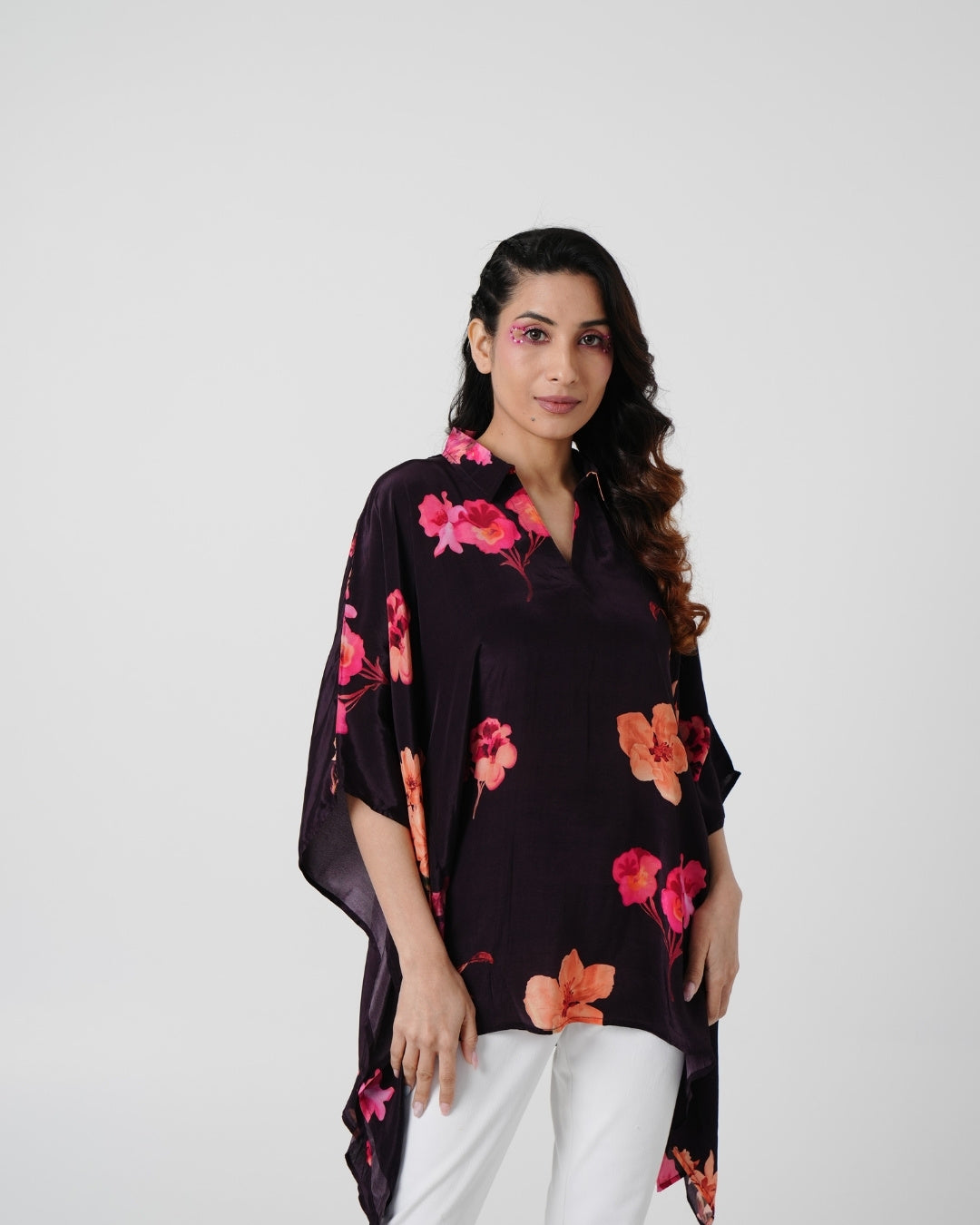 Wine Floral Kaftan Top