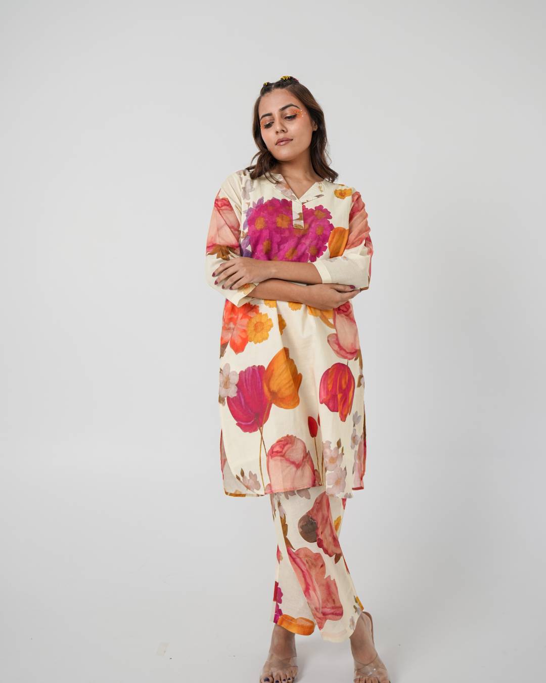 White Floral Cotton Co-ord Set