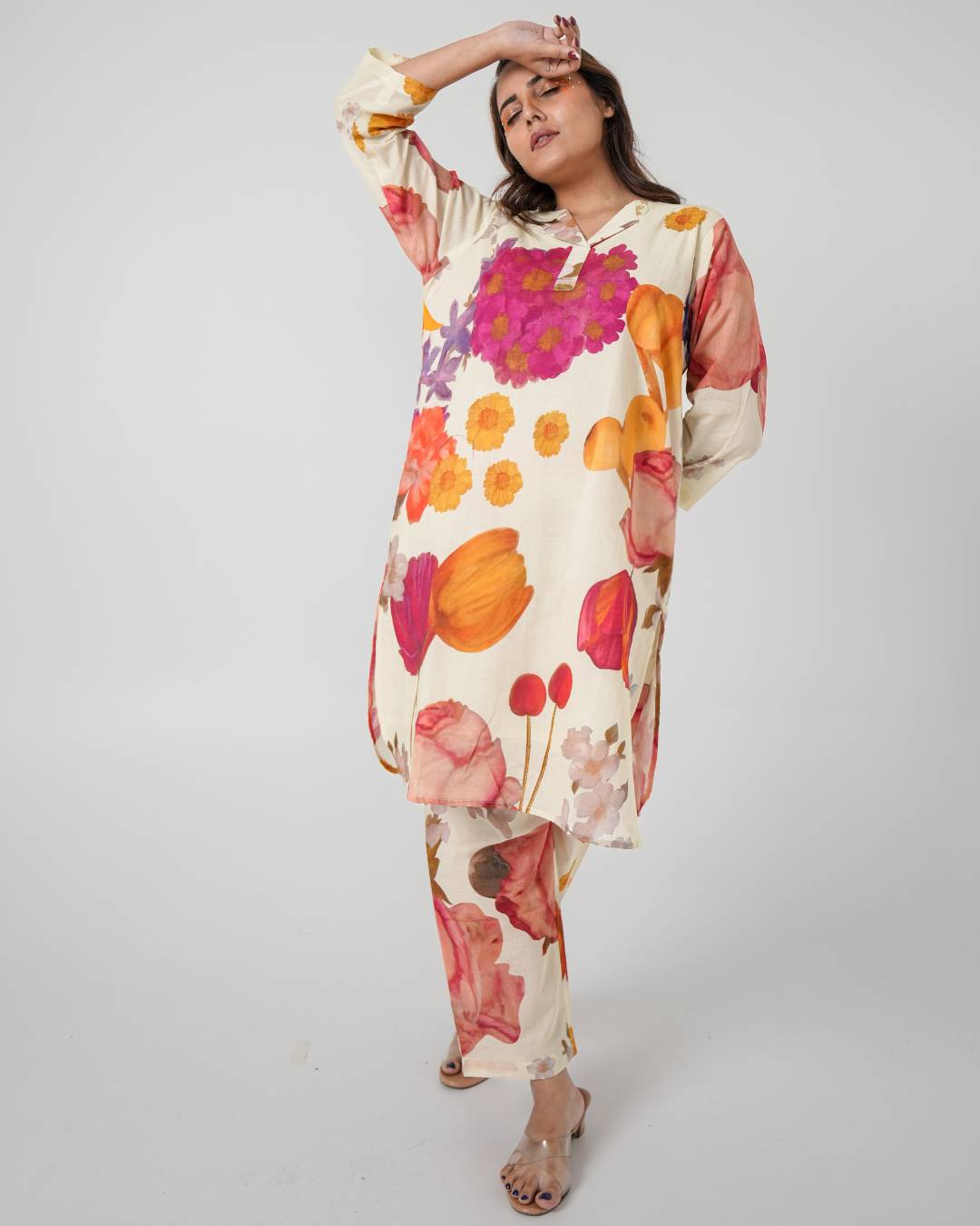 White Floral Cotton Co-ord Set
