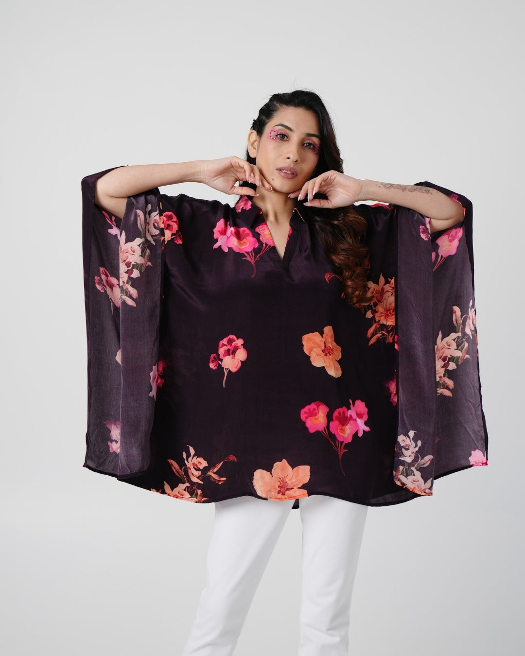 Wine Floral Kaftan Top