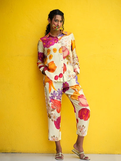 Florals in White Crepe Co-Ord Set