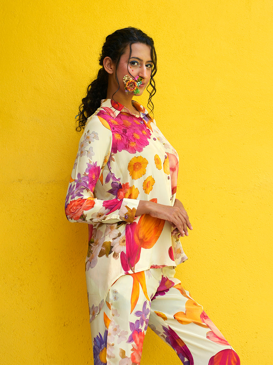Florals in White Crepe Co-Ord Set