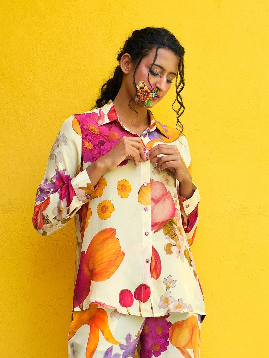 Florals in White Crepe Co-Ord Set
