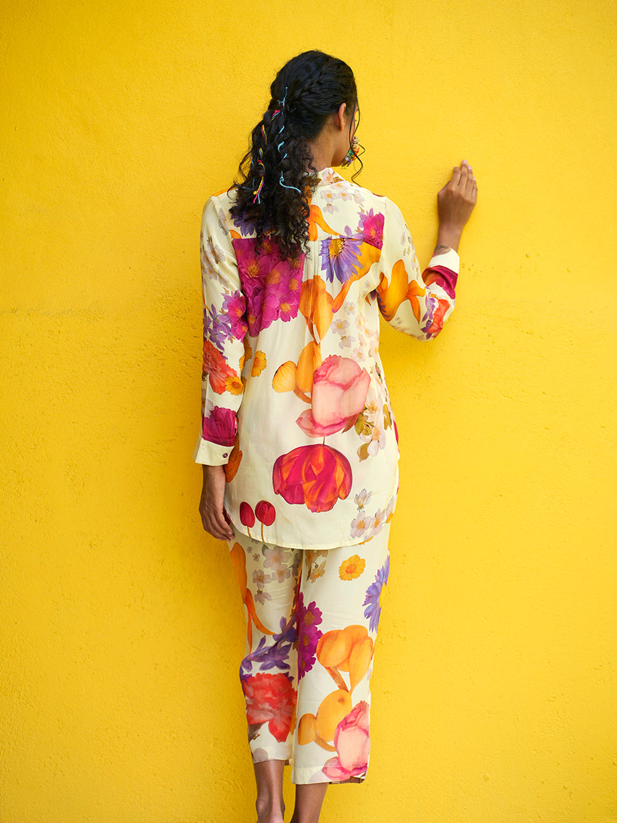 Florals in White Crepe Co-Ord Set