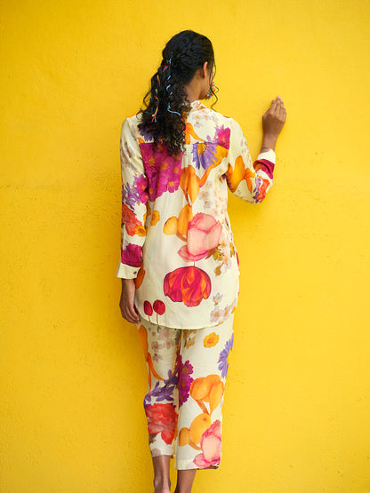 Florals in White Crepe Co-Ord Set