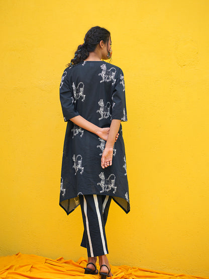 Tiger Printed Long Kurta Cotton Co-Ord Set