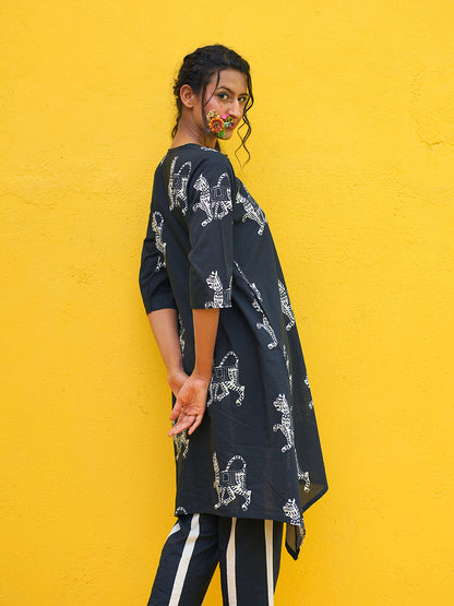 Tiger Printed Long Kurta Cotton Co-Ord Set