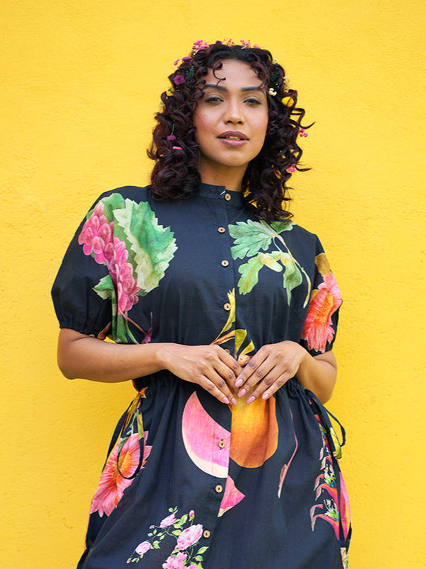 Plum Fruit Cotton Tie Dress
