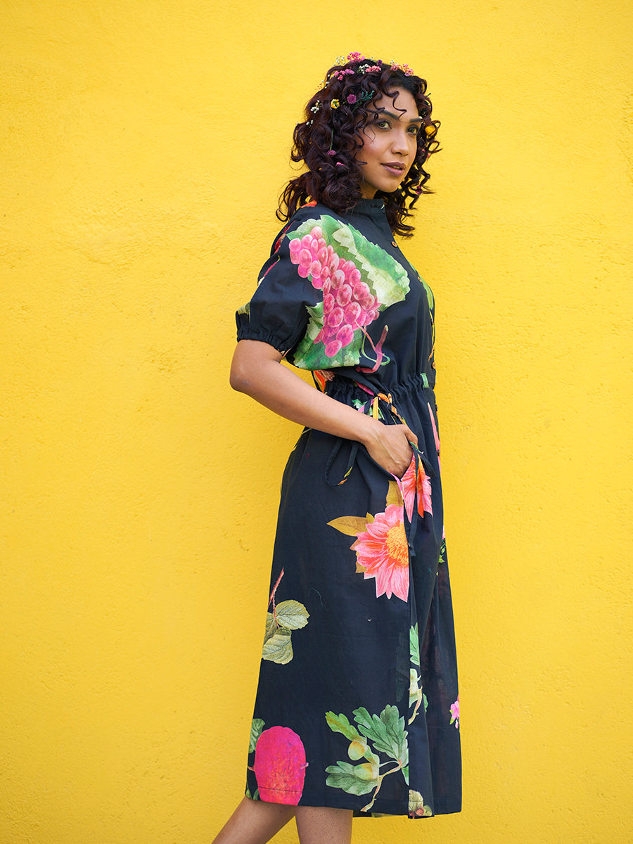 Plum Fruit Cotton Tie Dress