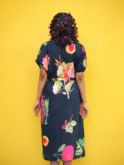 Plum Fruit Cotton Tie Dress