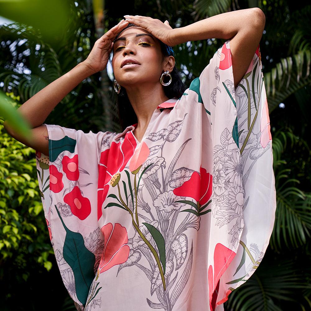 Crepe Silk Floral Kaftan Top