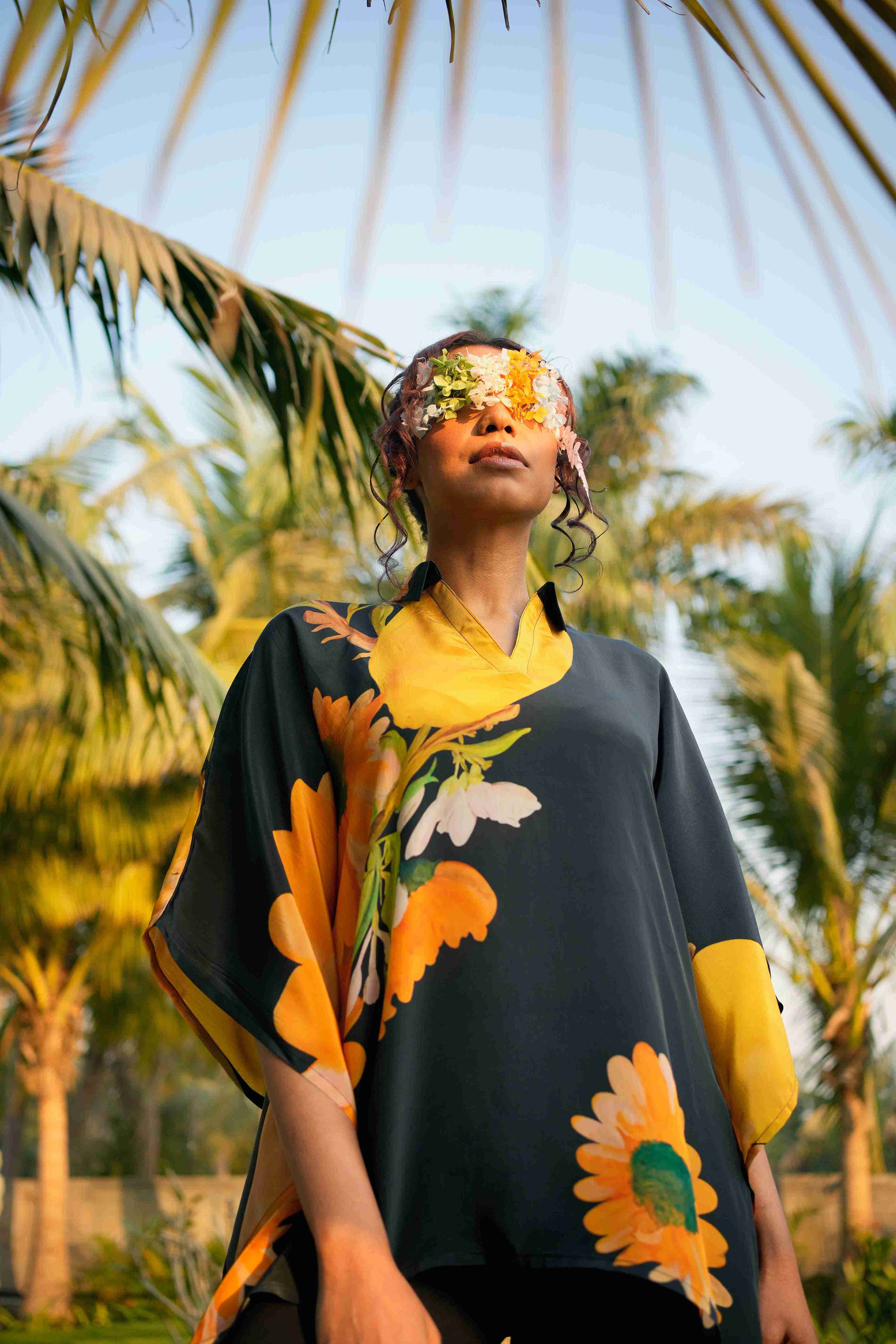 Sunflower Crepe Kaftan Top