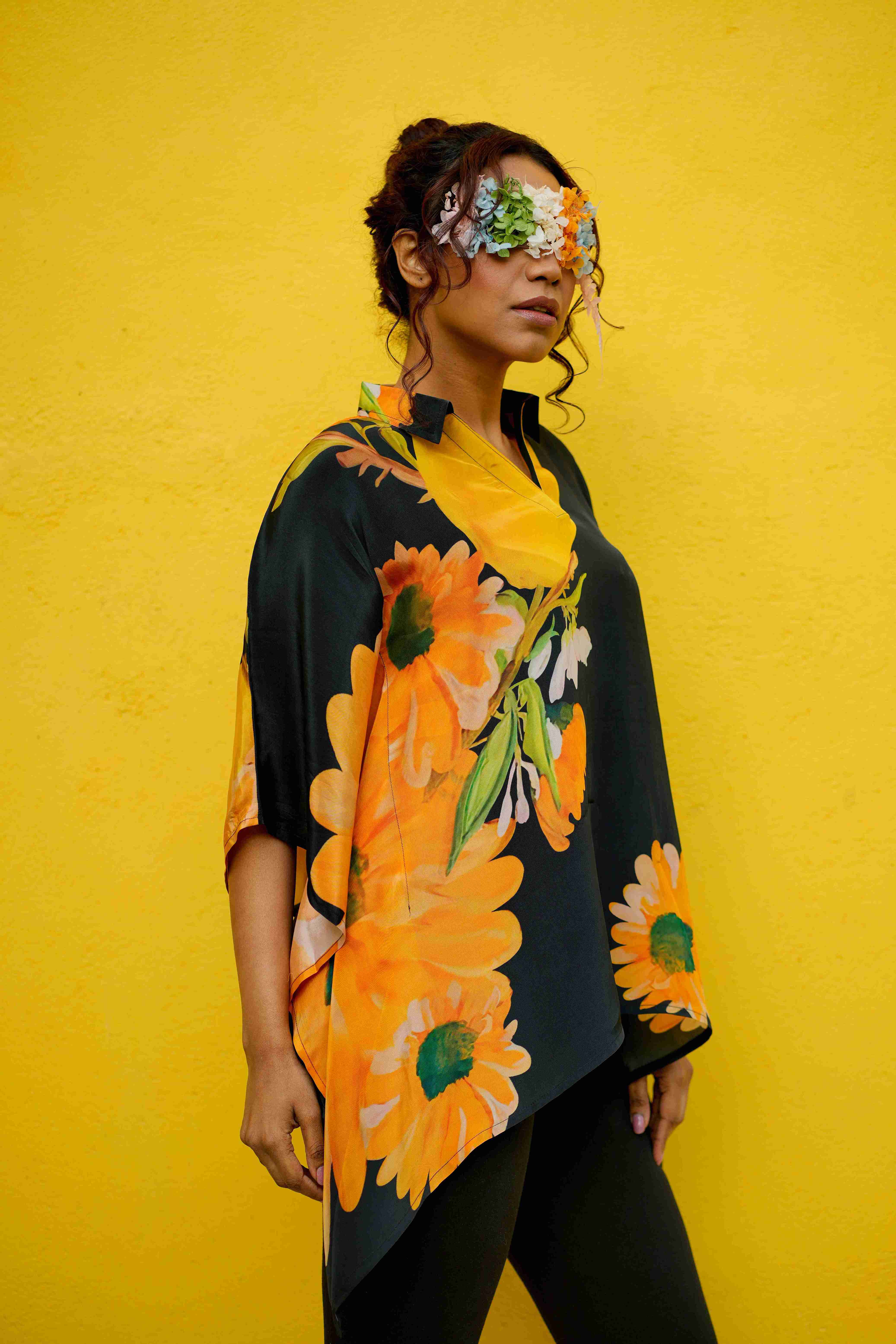 Sunflower Crepe Kaftan Top