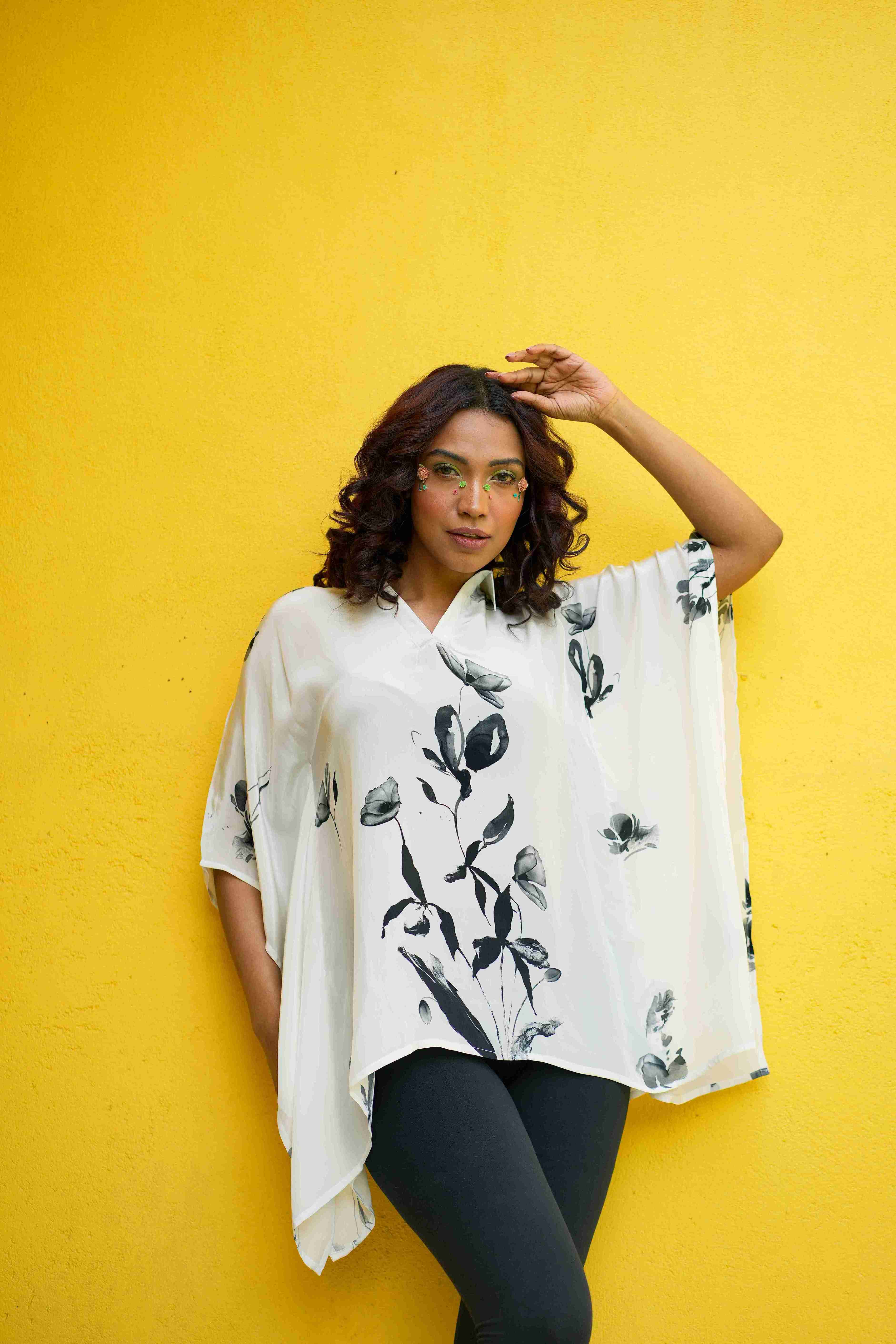 White Ivy Crepe Kaftan Top