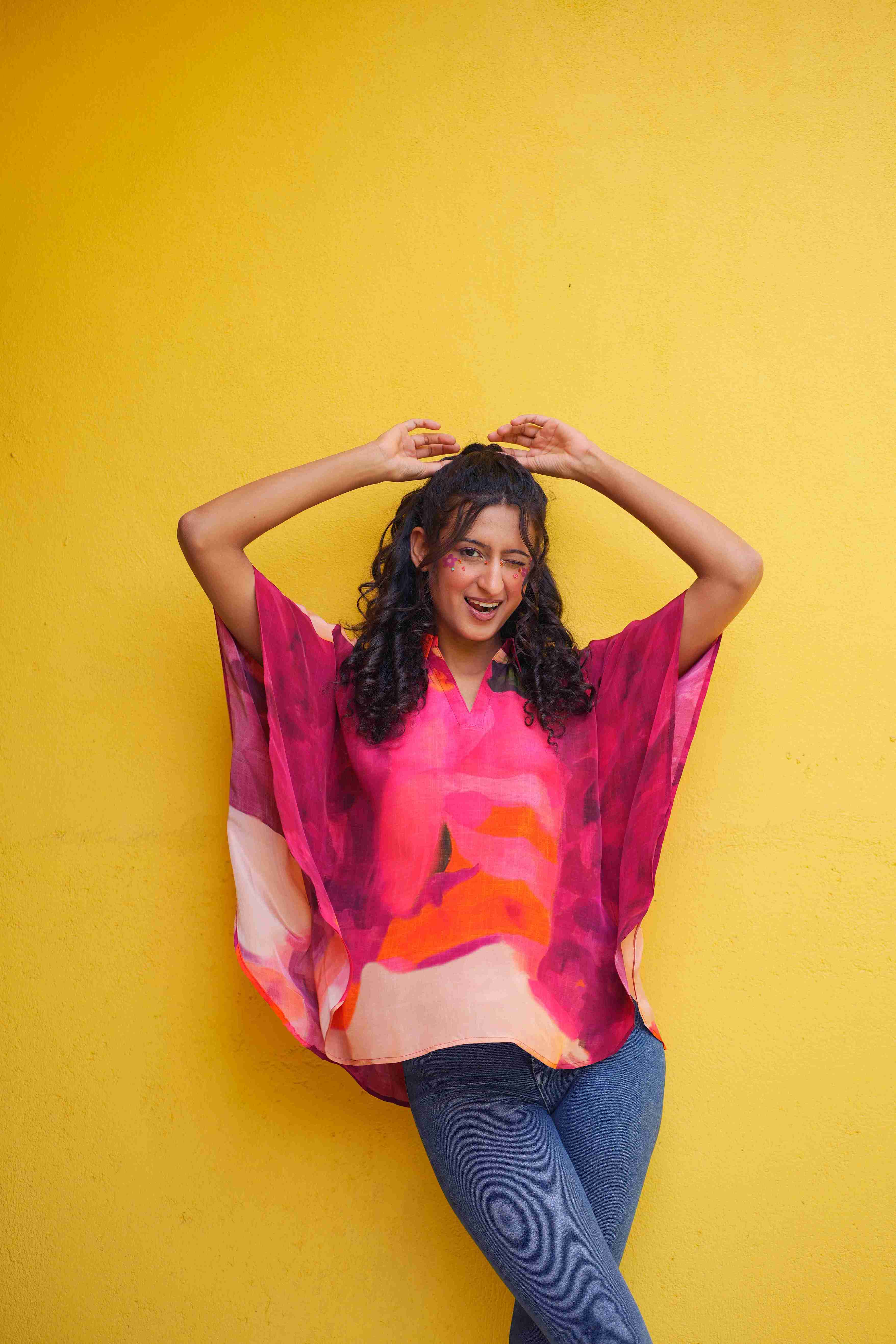 Cherry Crepe Kaftan Top