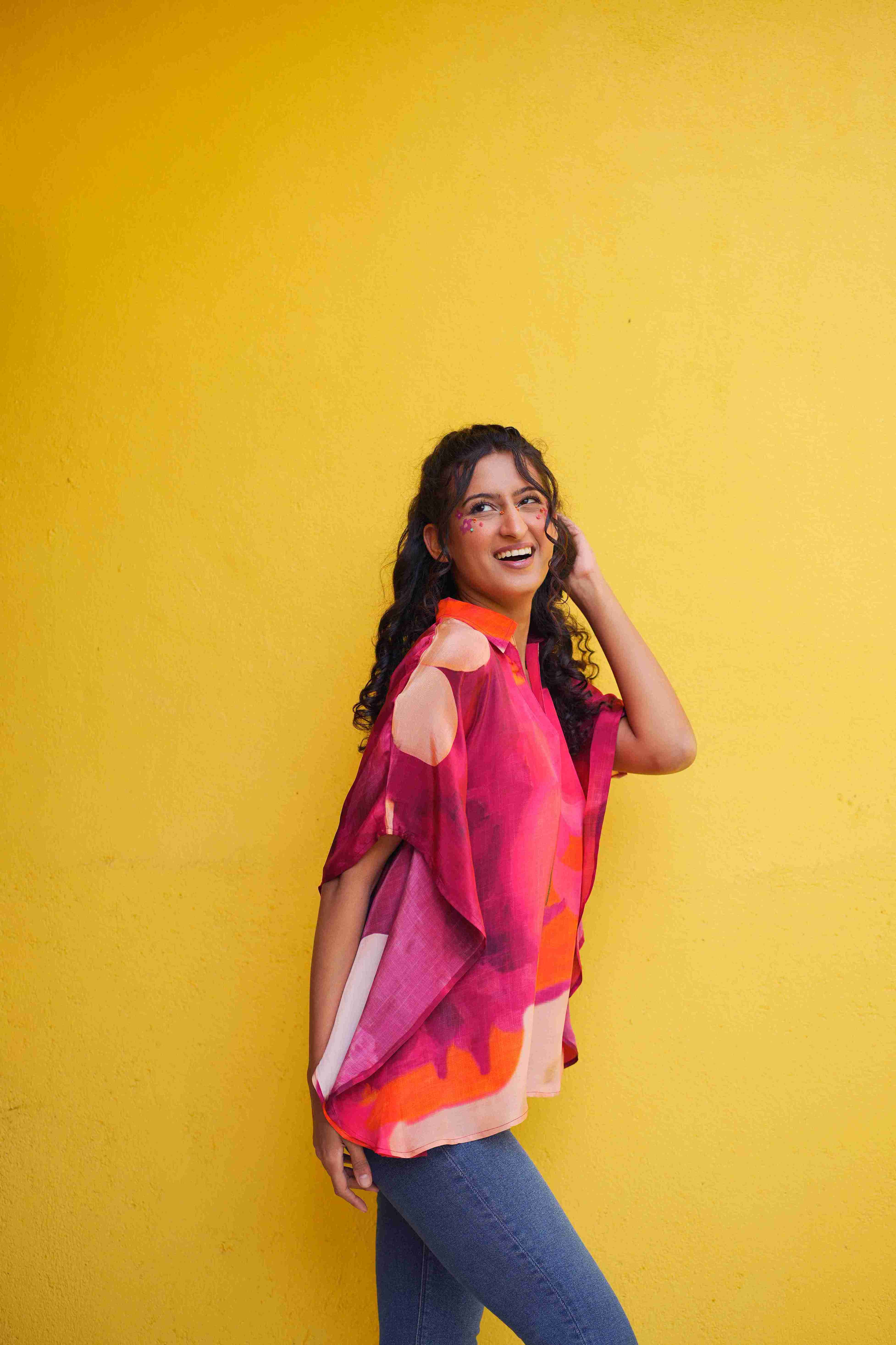 Cherry Crepe Kaftan Top