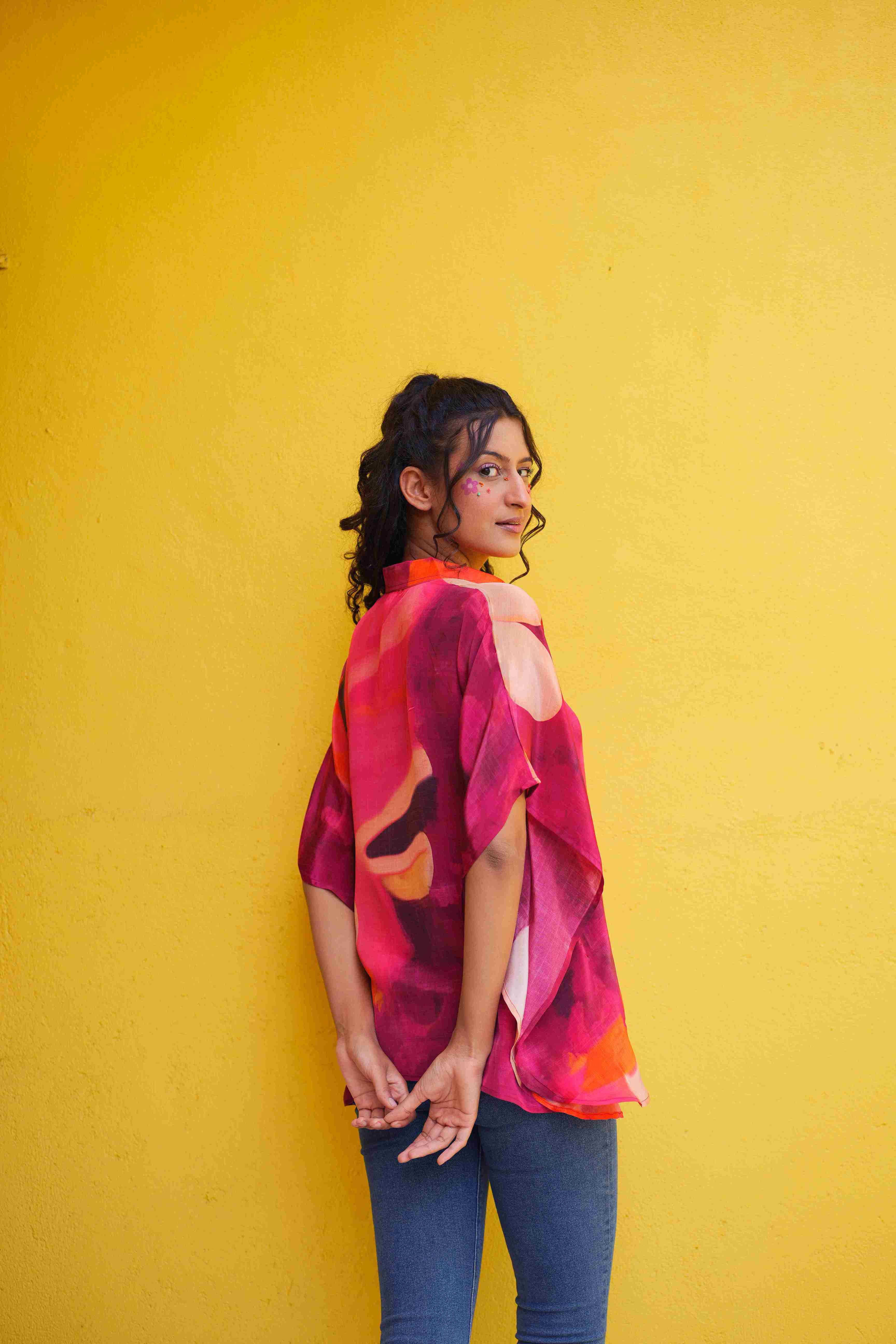 Cherry Crepe Kaftan Top