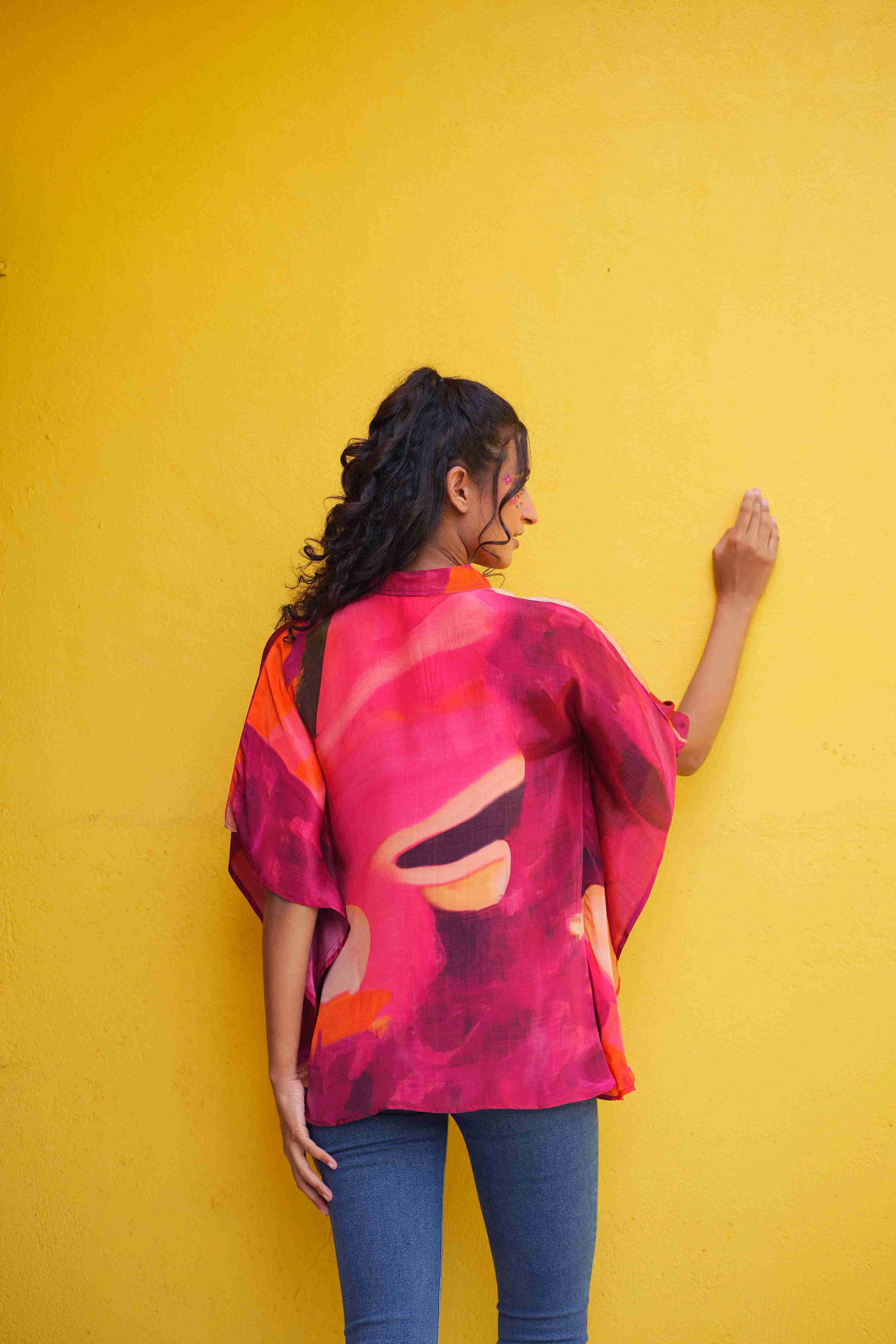 Cherry Crepe Kaftan Top