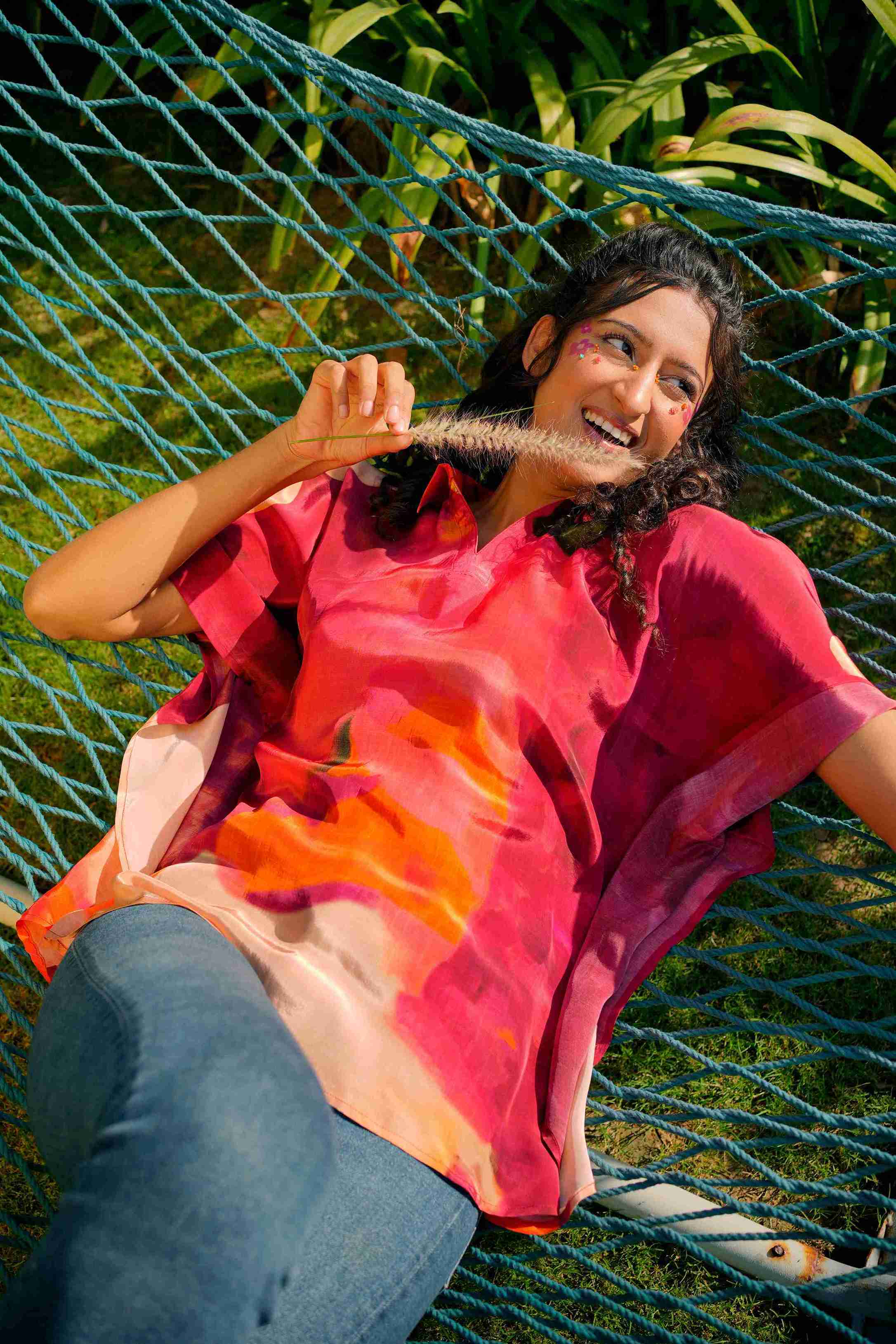 Cherry Crepe Kaftan Top