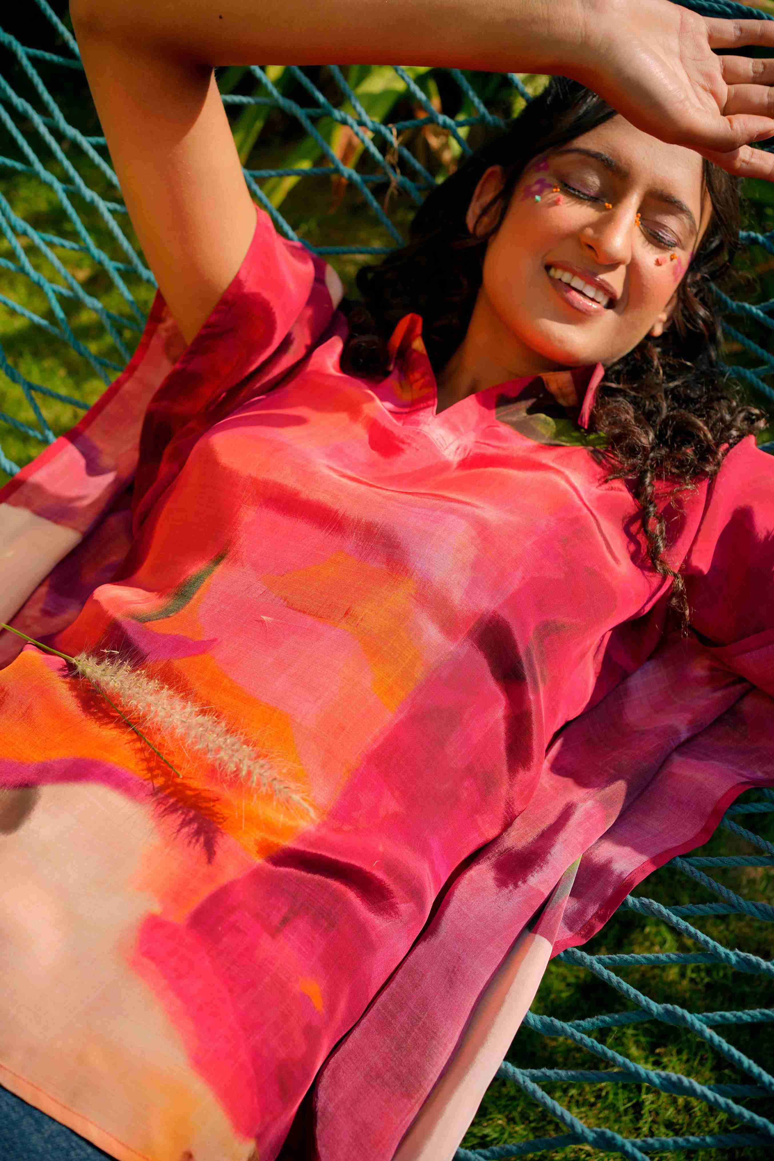 Cherry Crepe Kaftan Top