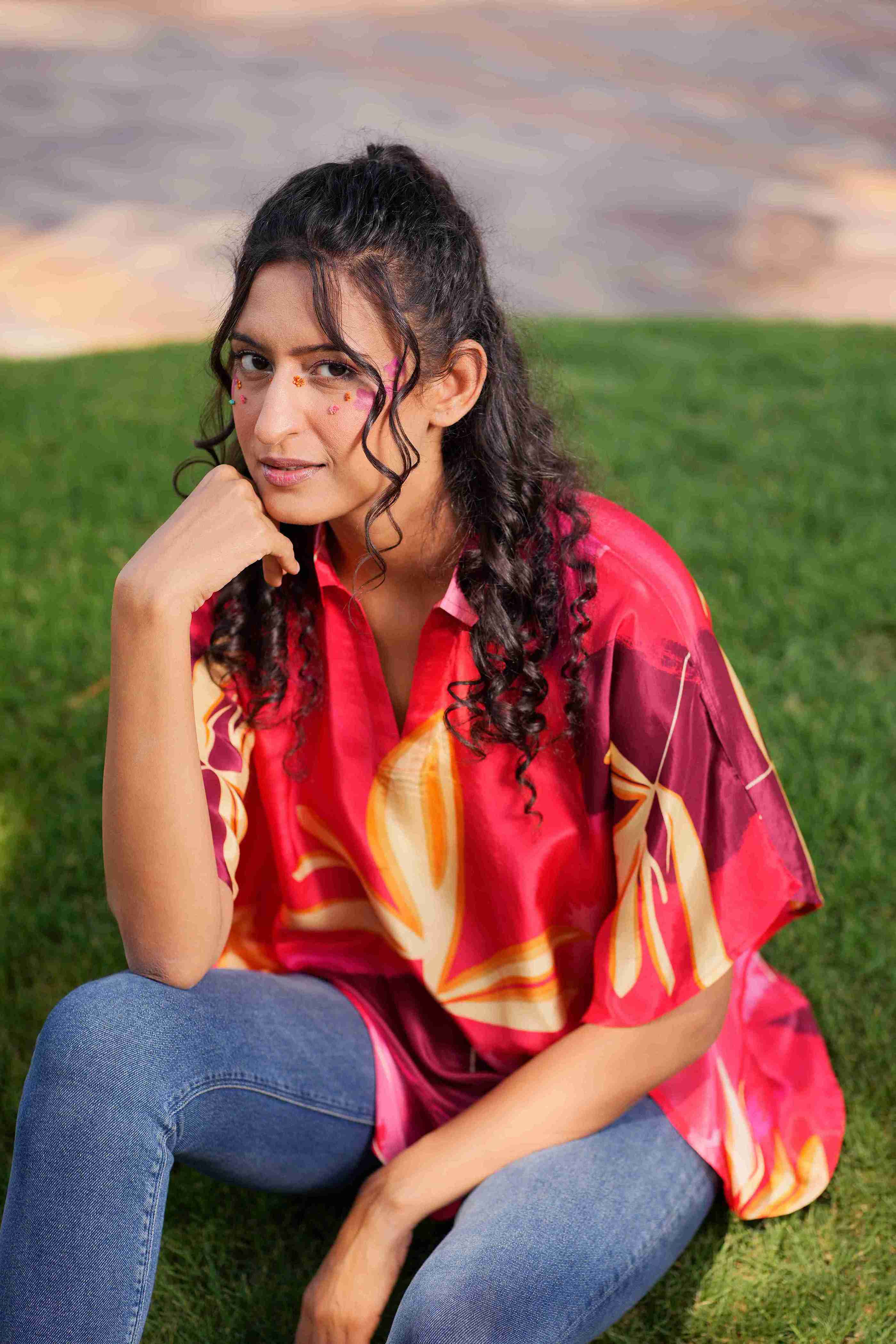 Wild Scarlet Crepe Kaftan Top