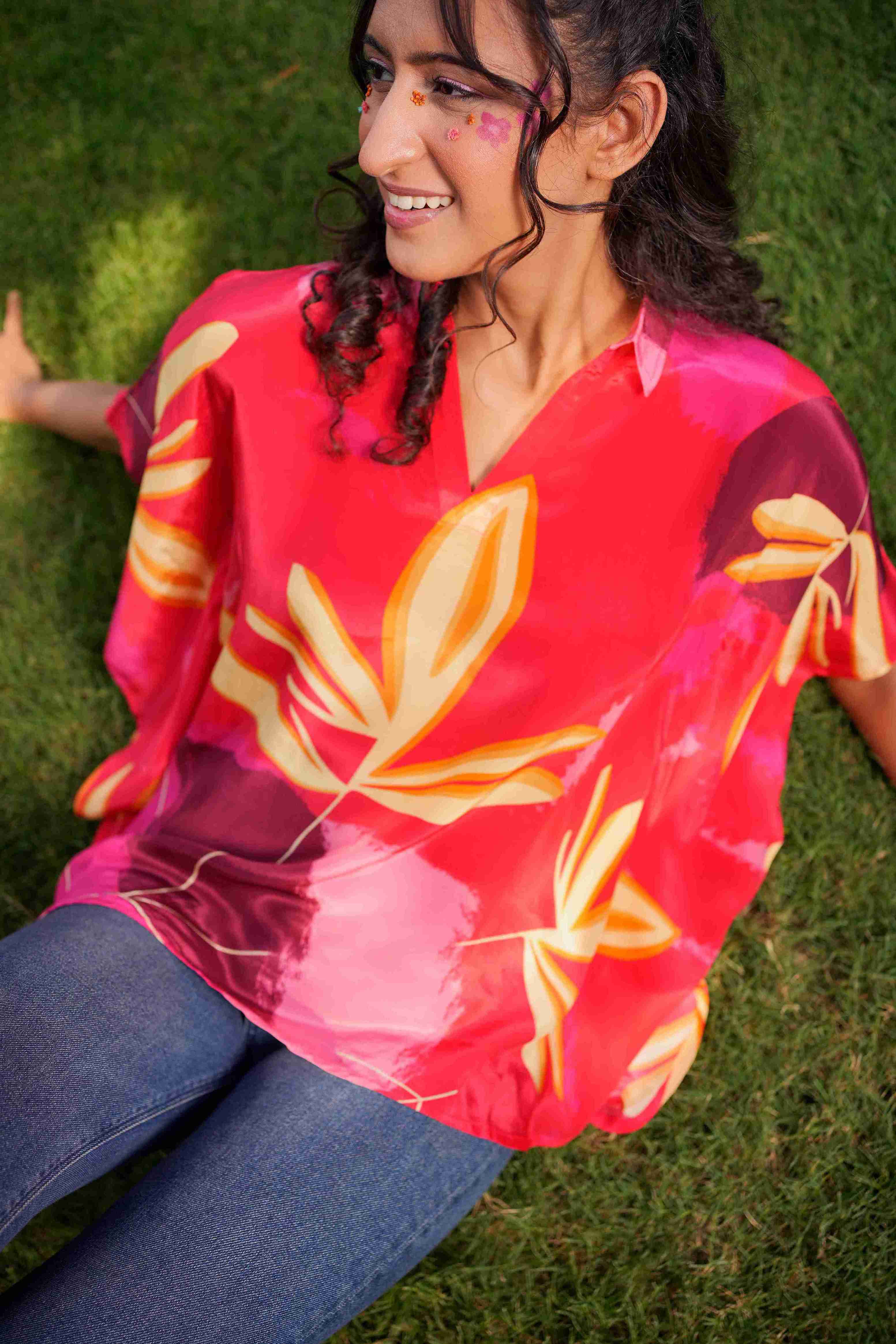 Wild Scarlet Crepe Kaftan Top