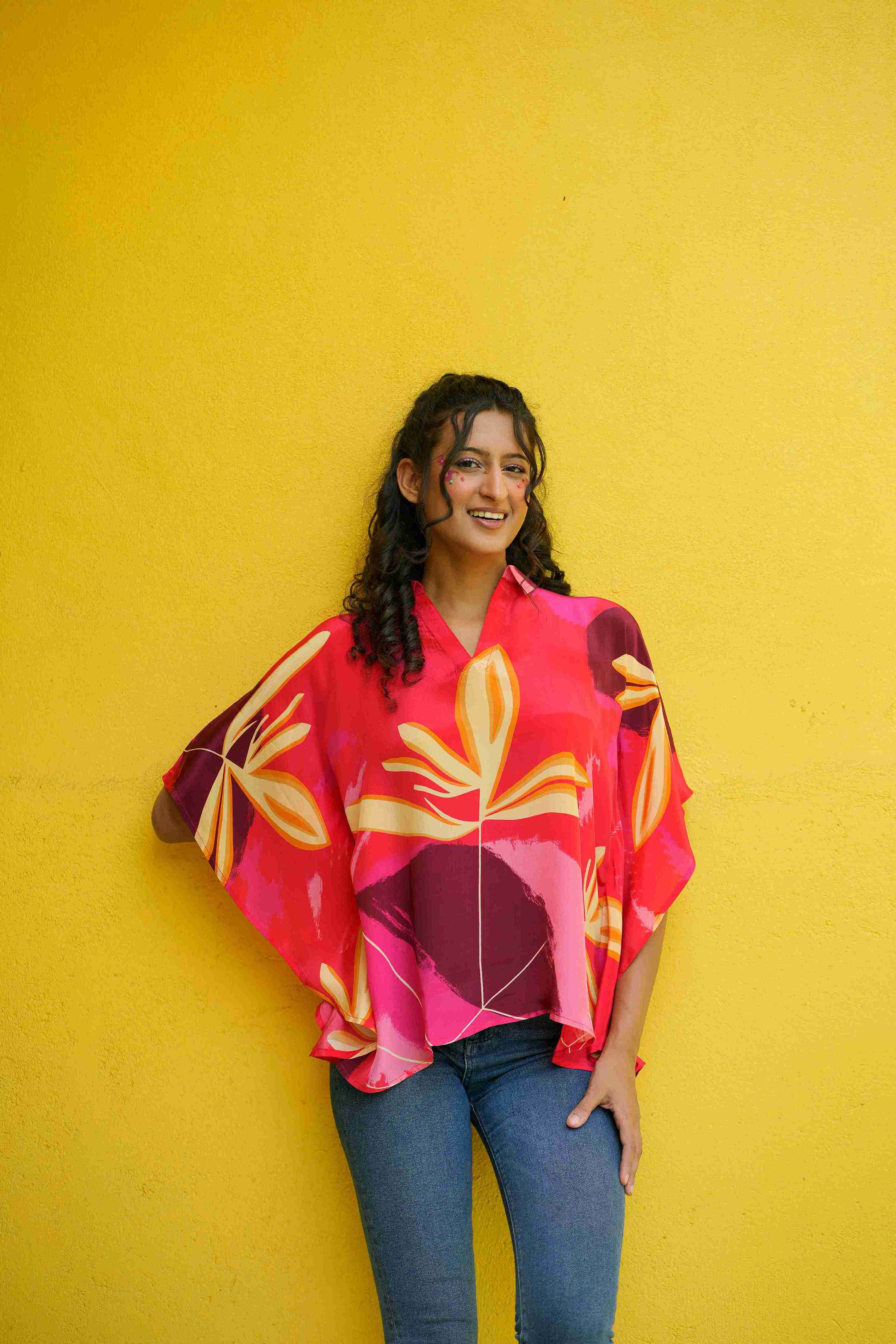 Wild Scarlet Crepe Kaftan Top