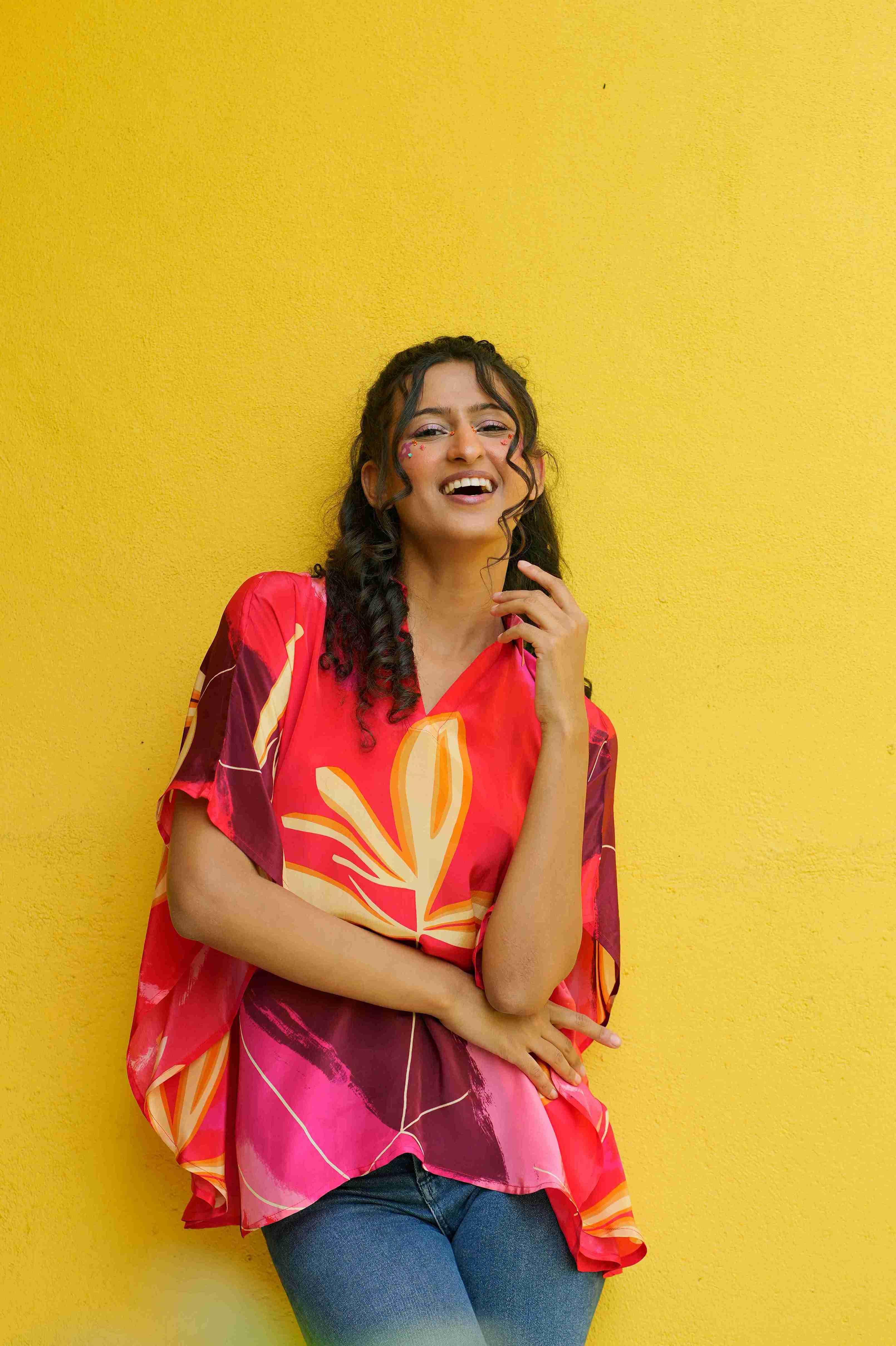 Wild Scarlet Crepe Kaftan Top