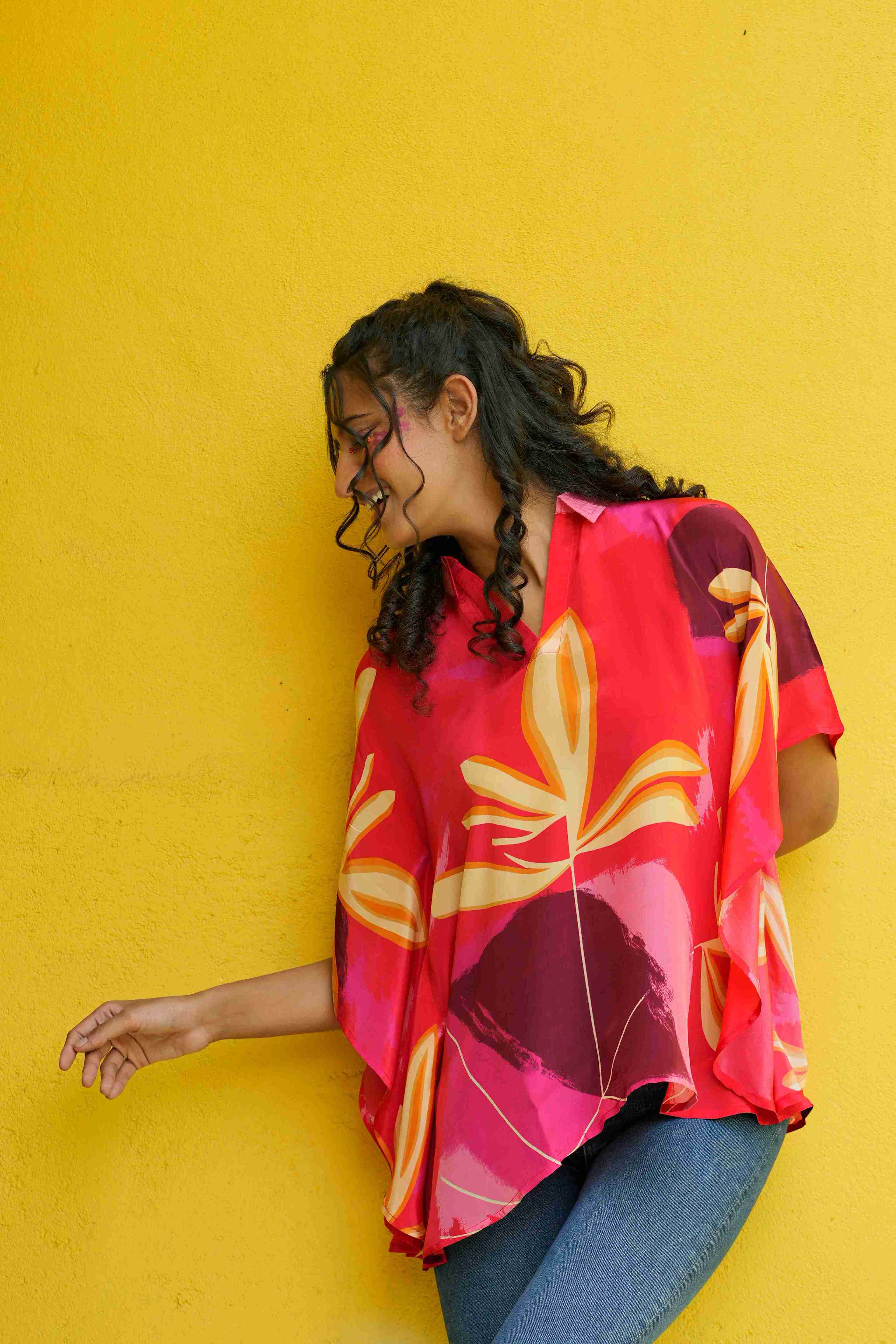 Wild Scarlet Crepe Kaftan Top