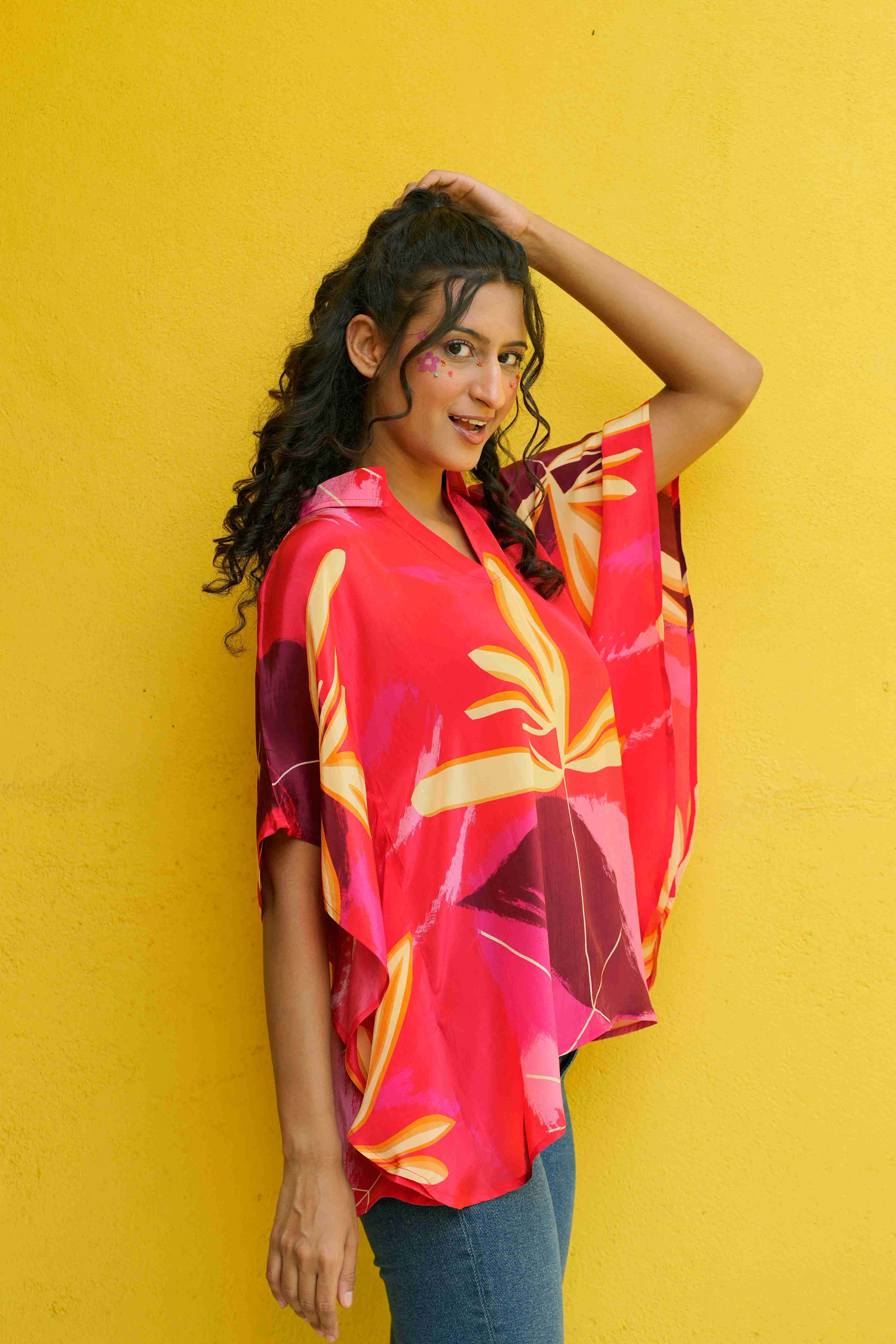 Wild Scarlet Crepe Kaftan Top