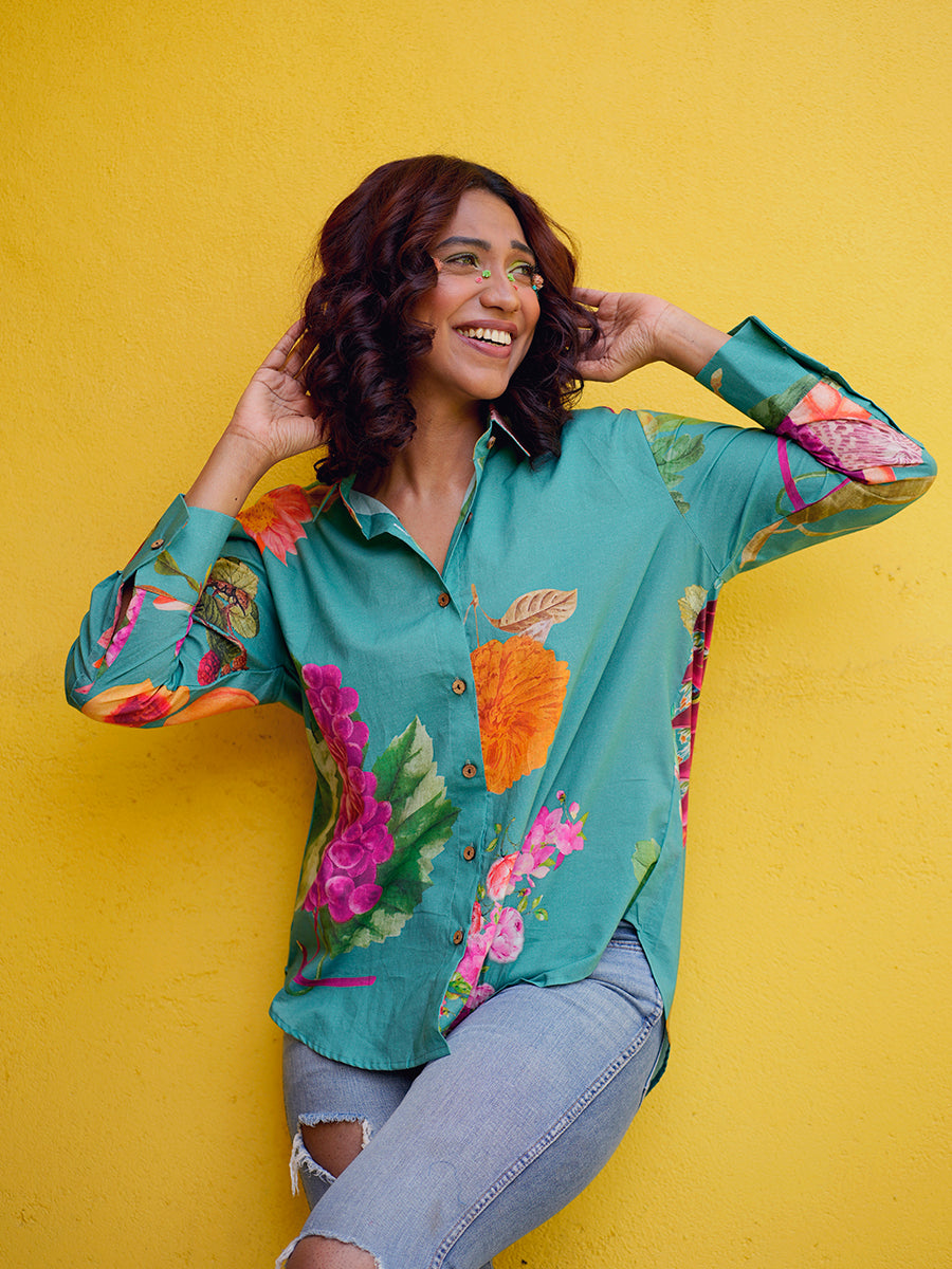 Juniper Floral Printed Cotton Oversize Shirt