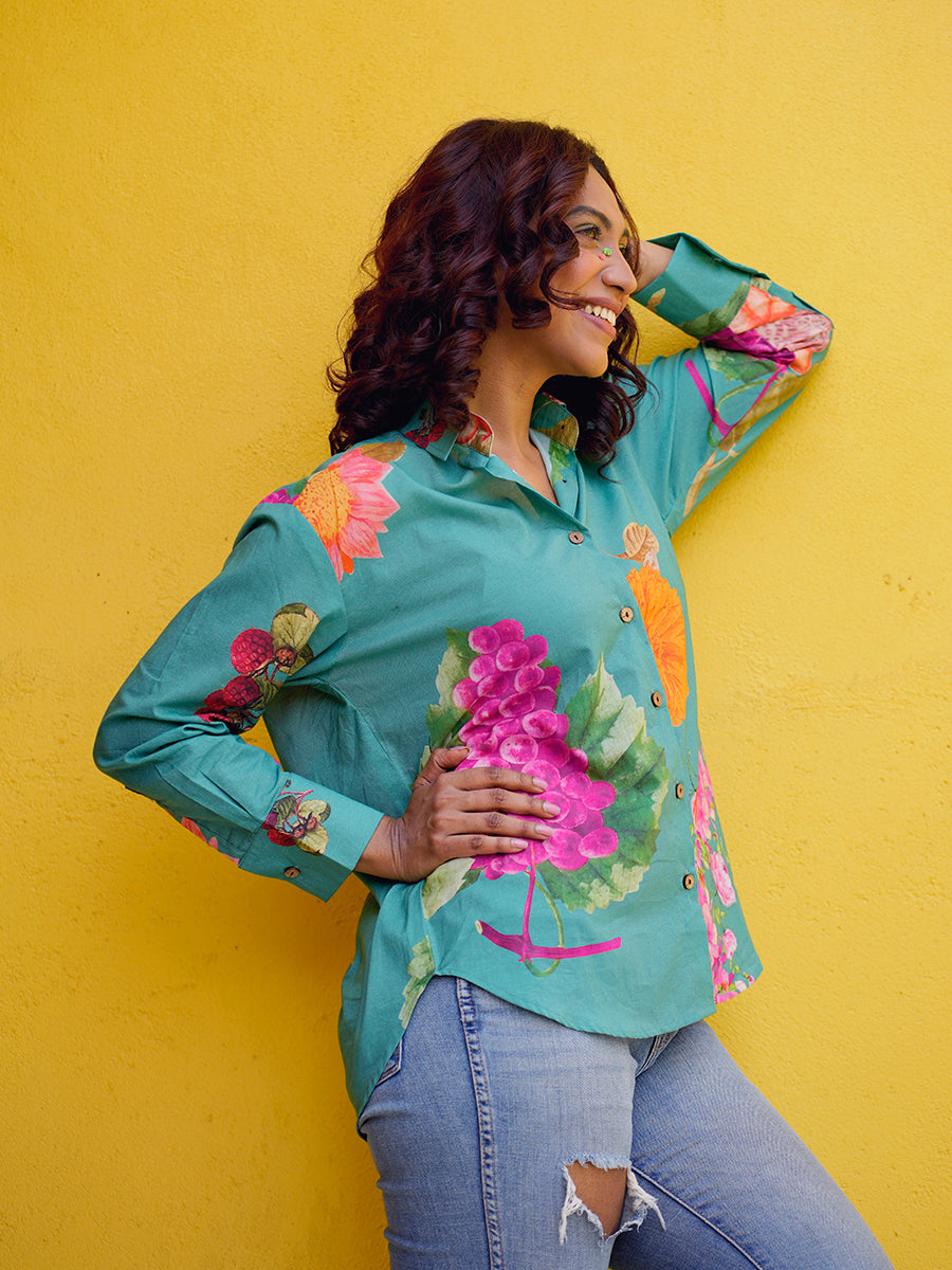 Juniper Floral Printed Cotton Oversize Shirt