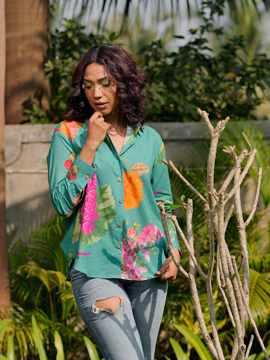 Juniper Floral Printed Cotton Oversize Shirt