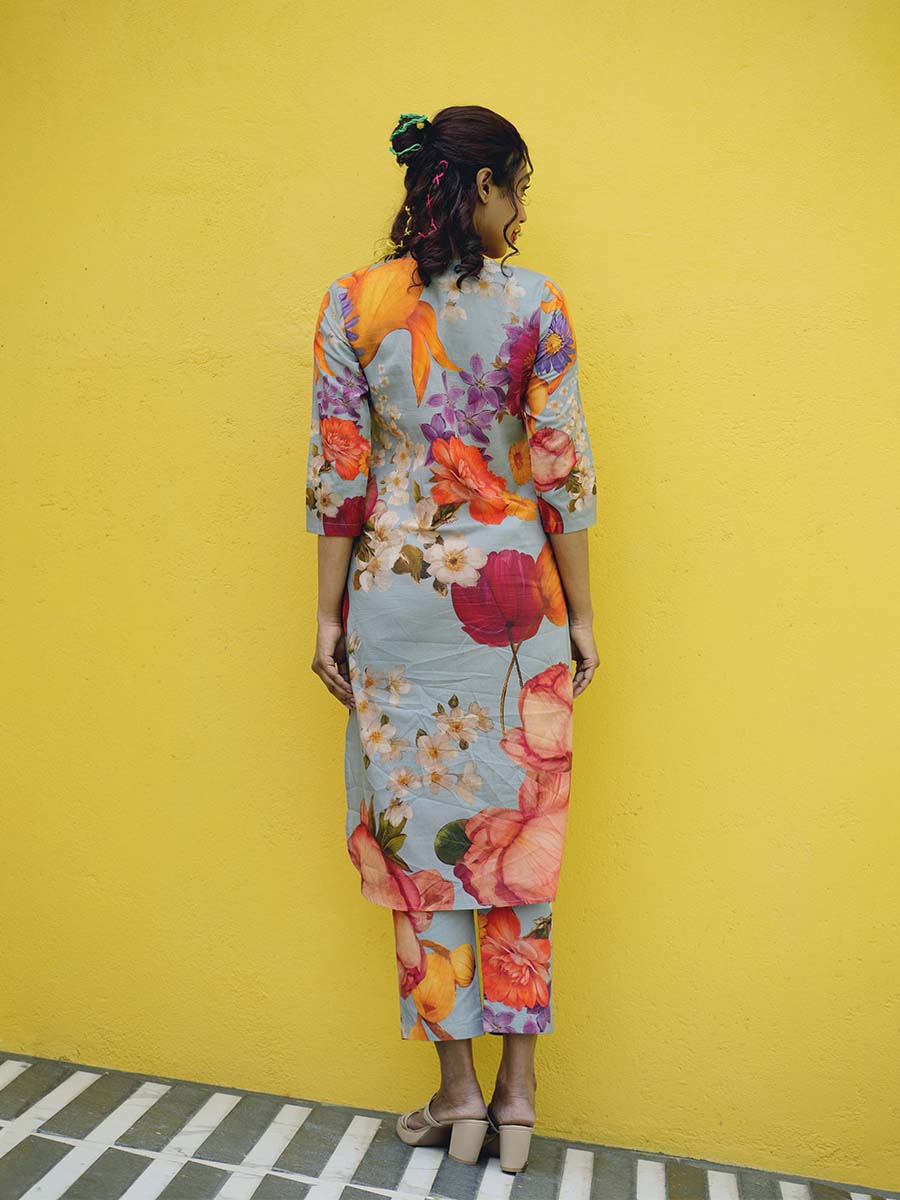 Botanical Cotton Grey Kurta Co-Ord Set