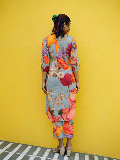 Botanical Cotton Grey Kurta Co-Ord Set