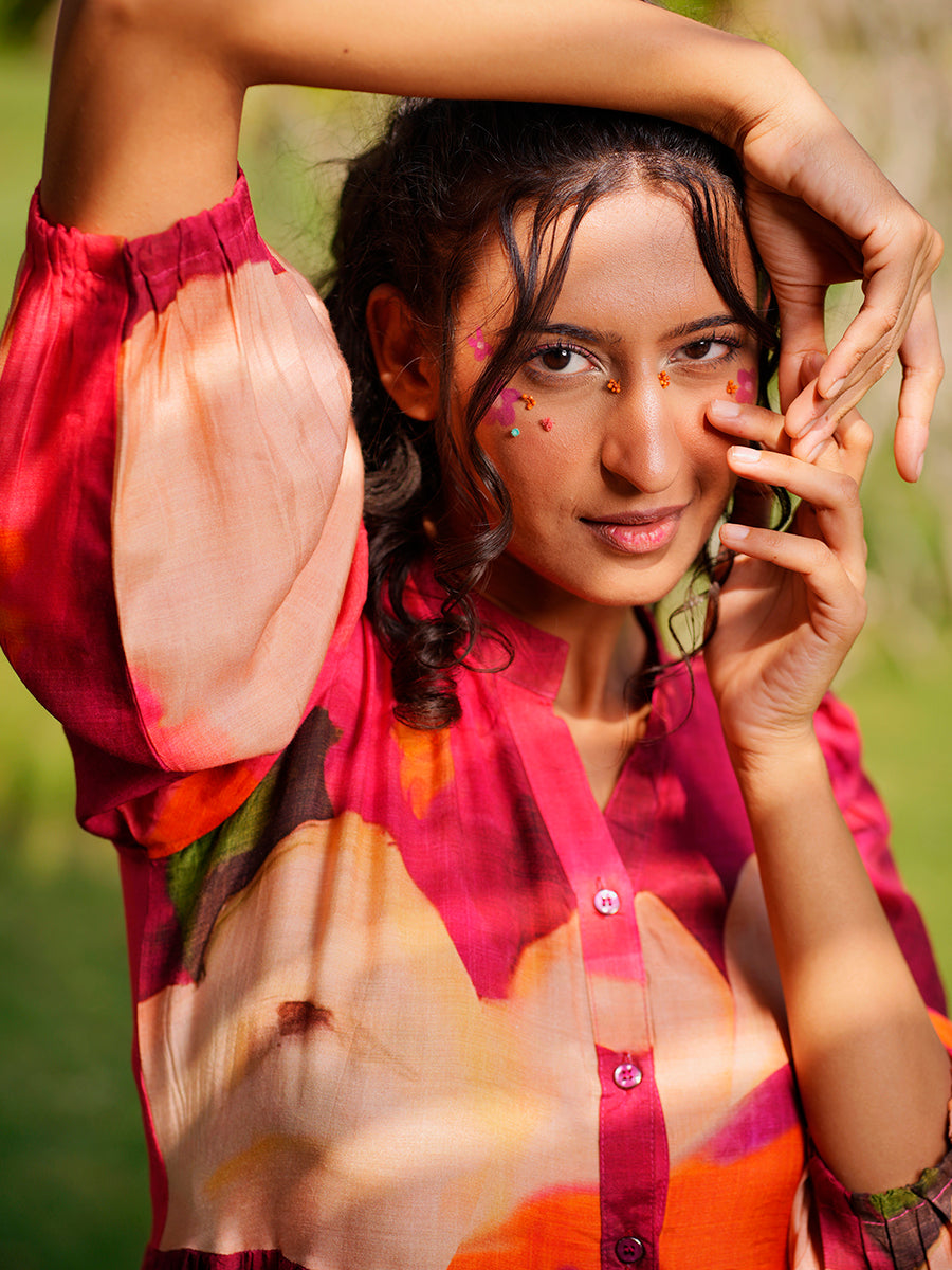 Cherry Hued Muslin Flow Dress