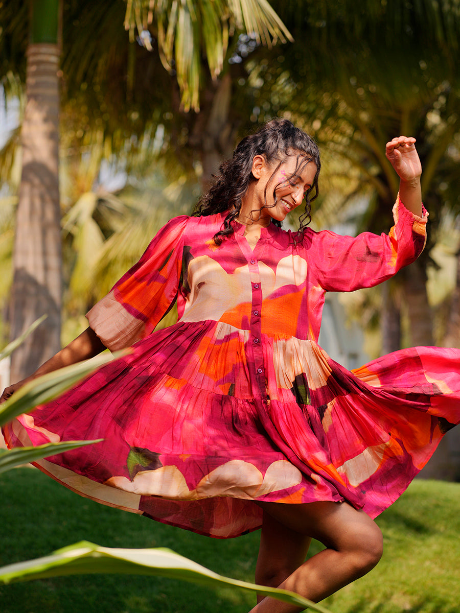 Cherry Hued Muslin Flow Dress