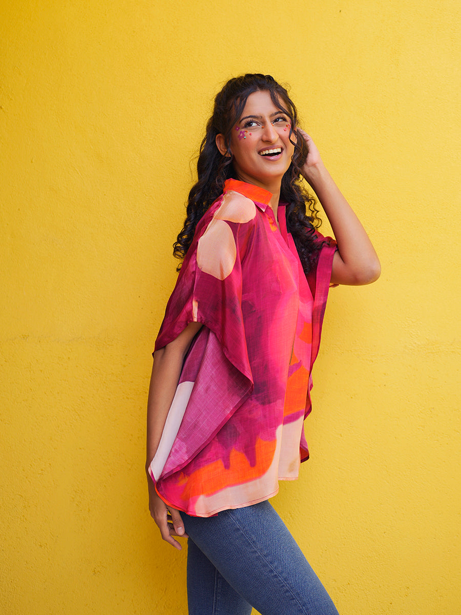 Cherry Crepe Kaftan Top