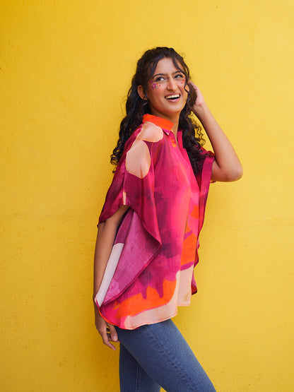 Cherry Crepe Kaftan Top