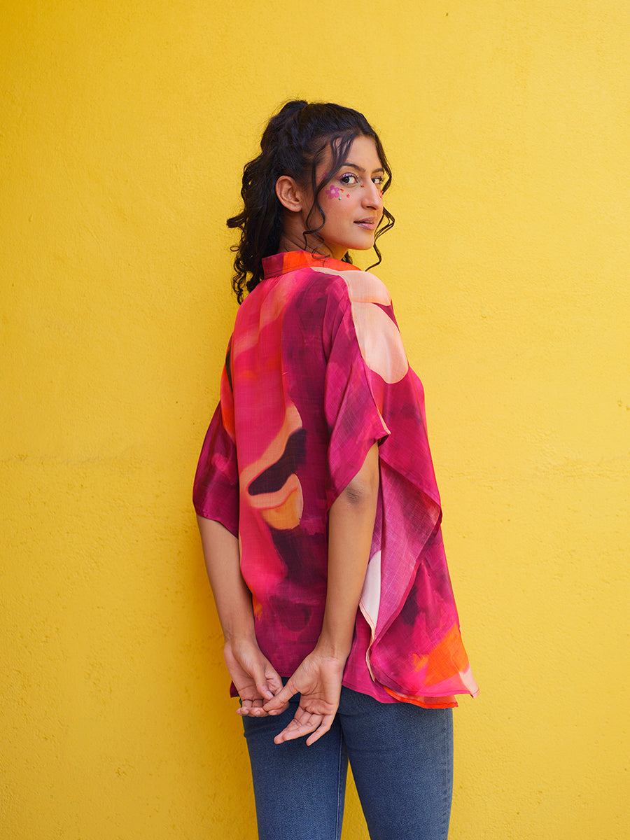Cherry Crepe Kaftan Top