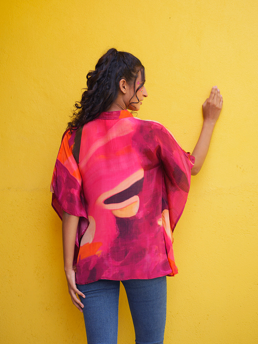 Cherry Crepe Kaftan Top